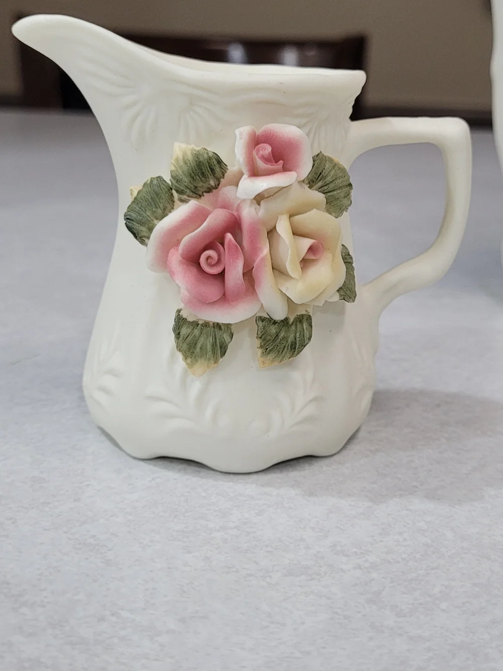 Source Unknown Cream Porcelain Coffee Set with Pink & Yellow Rose Appliques